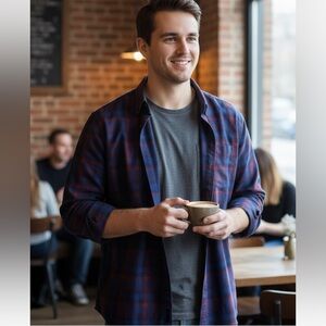 $70 NWOT Synrgy Plaid Button Front Shirt Long Sleeves Blue and Red Mens Size 4XL